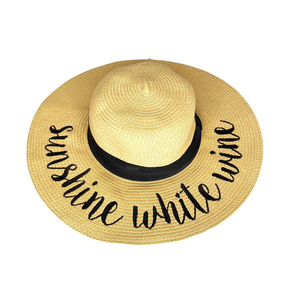 Women’s Woven “Sunshine White Wine” Adjustable Sun Hat With Black Band By C.C. - Picture 1 of 9